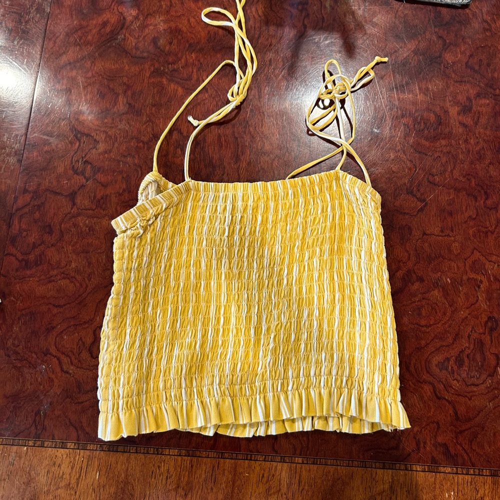 Yellow pinstripe cropped top